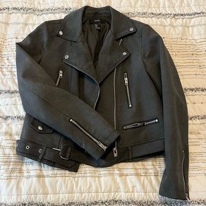 Moto jacket faux suede - L - dark gray punk zippers and belt